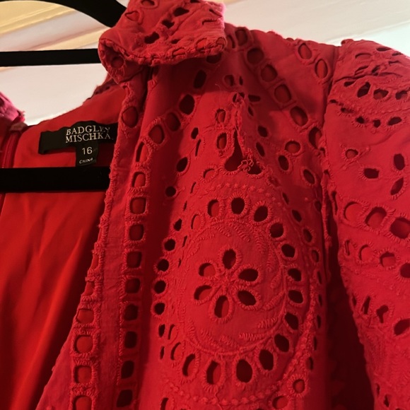 Badgley Mischka Red Eyelet Dress Size 16 - Picture 3 of 6